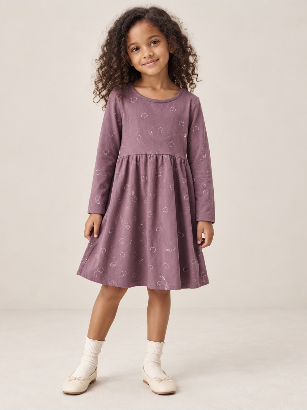 Rise Little Earthling Long-Sleeve Heart Print Dress ~ size 5/6